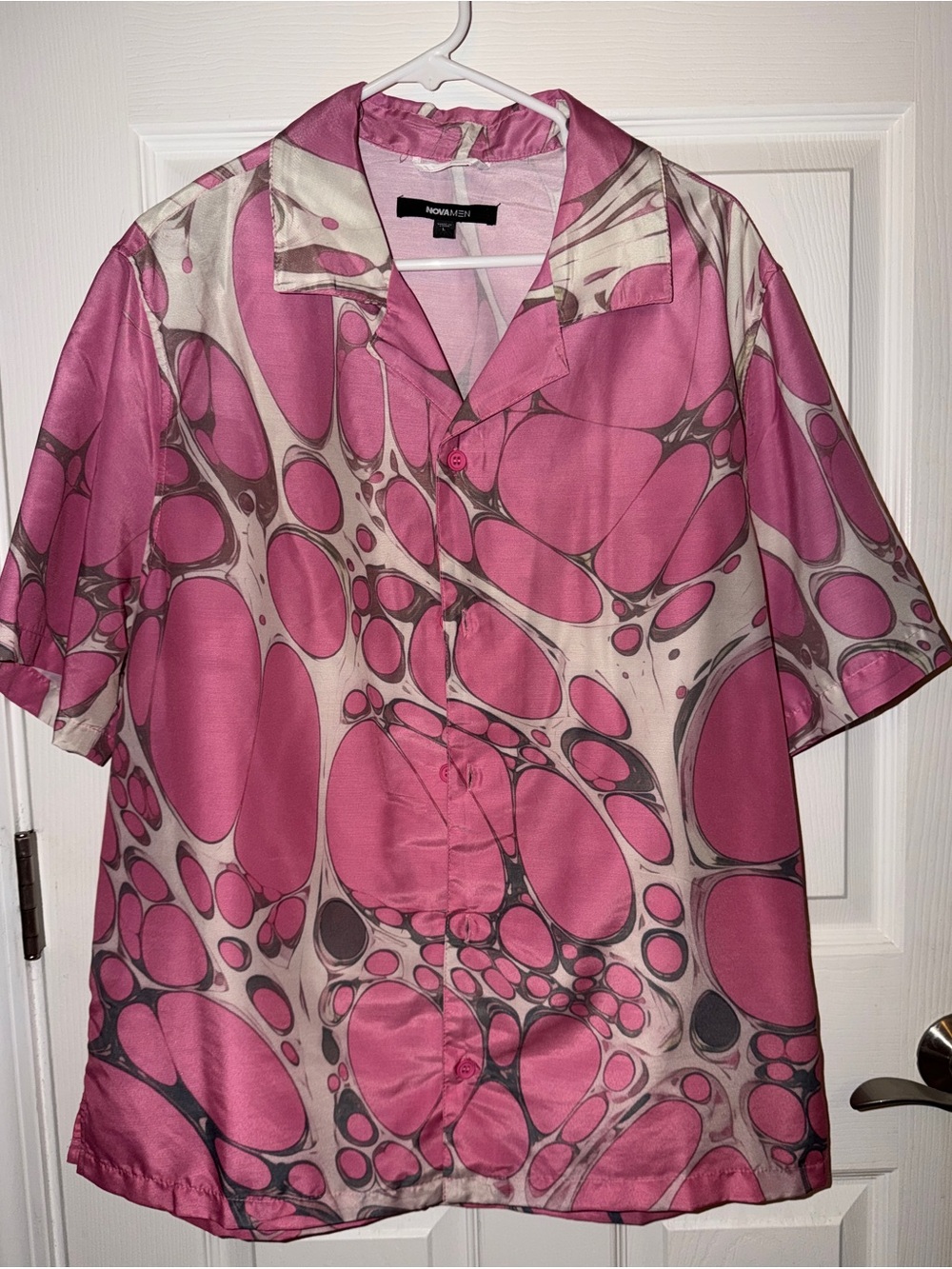 Fashion Nova Pink Marble Print Casual Button Down Shirt